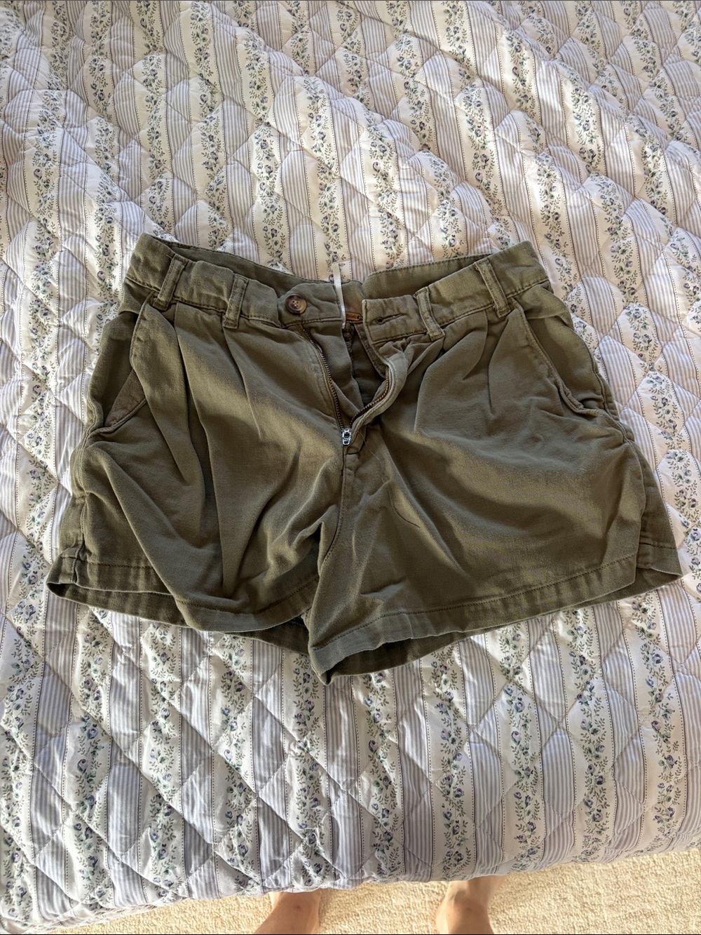 Free People Olive Green Pleated Utility Shorts